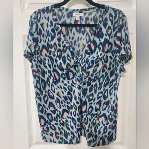 Nine West Multicolored Leopard Print Twist Front Blouse in Size XL